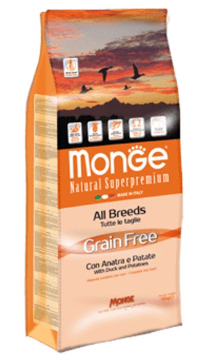 Monge Dog 2,5 кг GRAIN FREE беззерновой корм для собак всех пород утка с картофелем