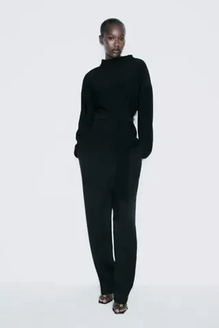 ZARA ТОП С ДРАПИРОВКОЙ И ПОЯСОМ, ЧЕРНЫЙ