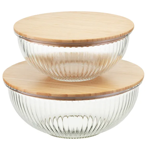 Чаша стеклянная с бамбуковой крышкой harmy, 3,5 л