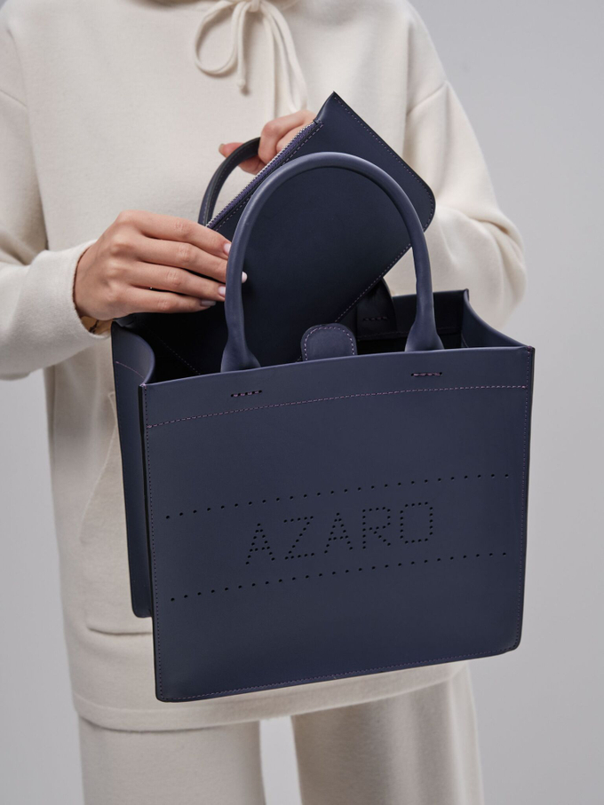 Сумка кожаная шоппер темно-фиолетовая