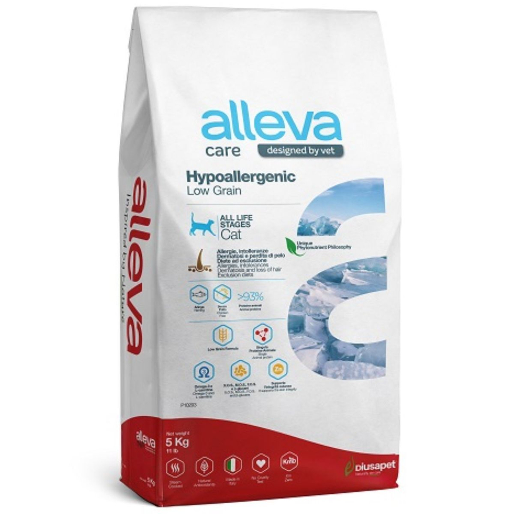 Корм для кошек Аллева Кэр Гипоаллердженик Alleva Care Cat Hypoallergenic Low Grain низкозерновой для снижения пищевой непереносимости к определенным ингредиентам,5 кг