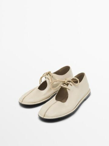 Massimo Dutti Балетки с узлом на подъеме, натуральный, кремовый