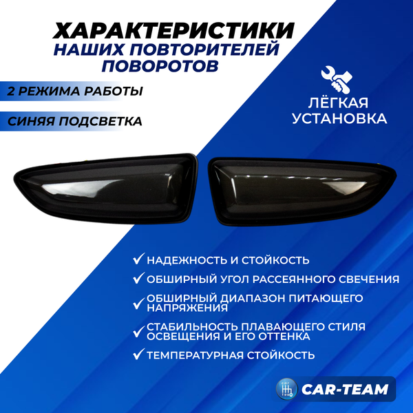 Повторители поворотов в крылья ВАЗ 2104, 2105, 2107 "Плазма" плавающие с режимом RGB, синяя подсветка