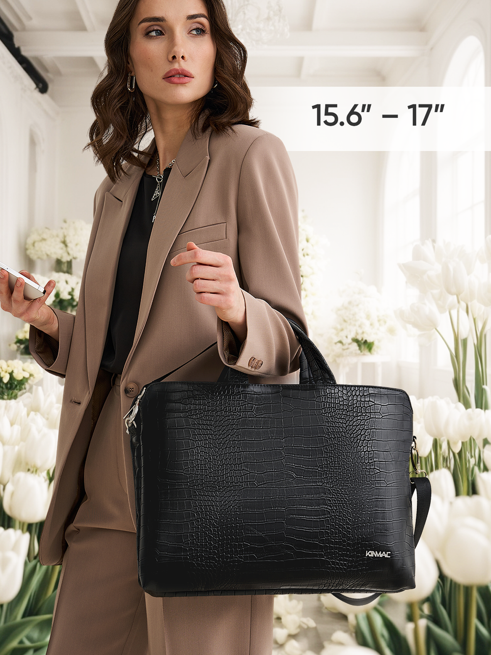 Сумка для ноутбука 15,6" и 17" с ремнем на плечо и 3 отделениями (Лакированный черный)