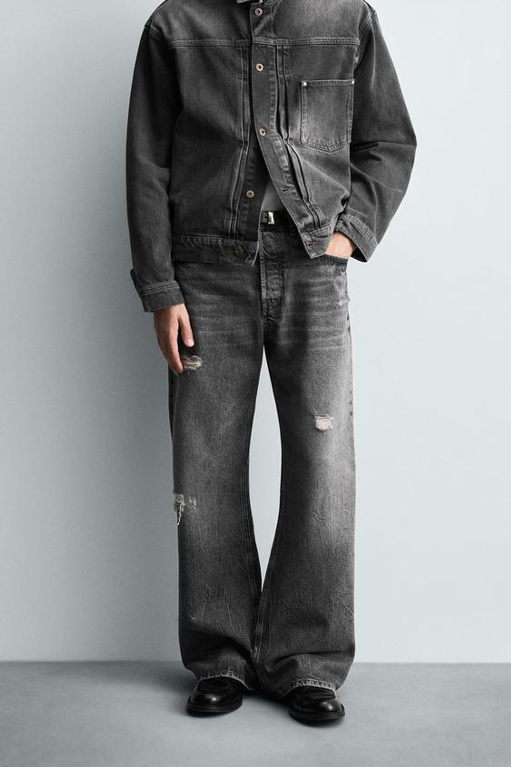 ZARA ДЖИНСЫ WIDE FLARE FIT, СЕРЫЙ