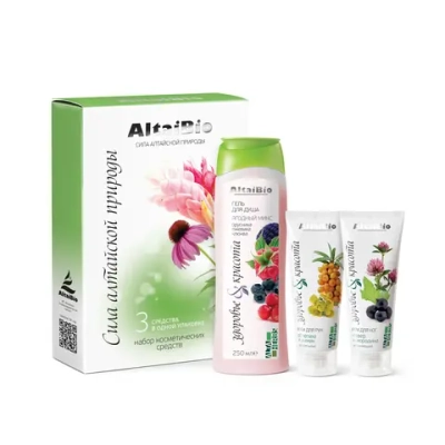 AltaiBio Набор для тела (г/душа Ягодный микс, к/рук Обл/рыжик, к/ног/увл Клевер/смородина), Две линии