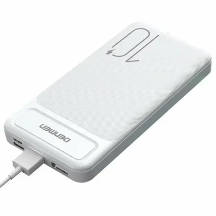 Портативный аккумулятор 10000мА DENMEN DP09 MicroUSB/Type-C+2xUSB Белый