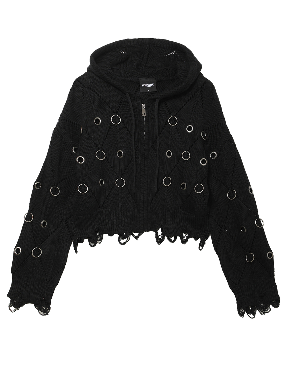 Женская Толстовка Wired Black Eyelet Detail Distressed Zip Up