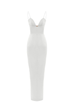 Платье макси драпированное из сатина с разрезом