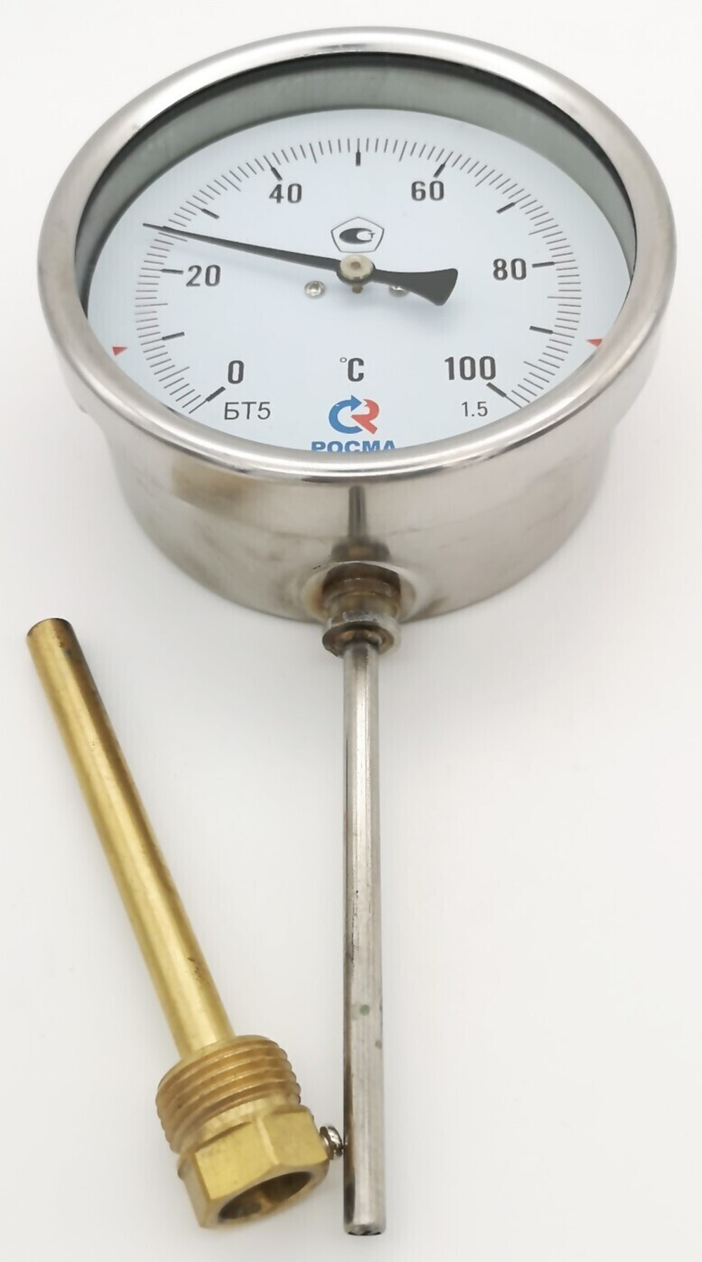 Термометр биметаллический  БТ-52.101.111 (0+100) 100мм, G1/2, 1.6, радиальный, показывающий