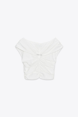 ZARA КОРОТКИЙ ТОП СО СБОРКАМИ, БЕЛЫЙ