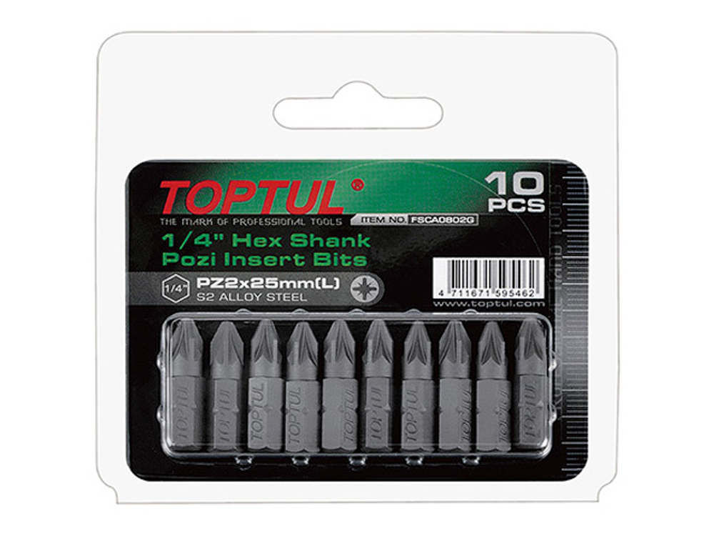Насадка крестообразная PZ0 25мм 10шт блистер TOPTUL (FSCA0800G)