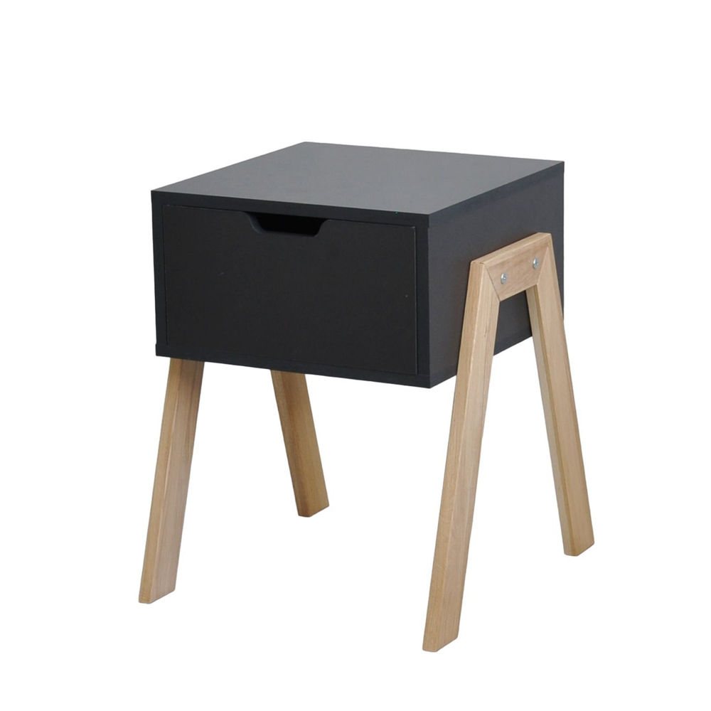 Тумба прикроватная Мунк в спальню и прихожую, с ножками из дуба, с ящиком, черный