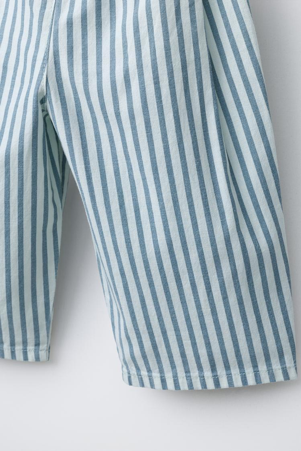 ZARA БРЮКИ В ПОЛОСКУ ИЗ ХЛОПКА И ЛЬНА, ГОЛУБОЙ