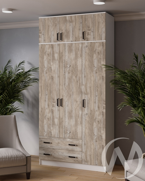 Шкаф комбинированный Лагуна с антресолью (белый с тиснением/дуб юкон)