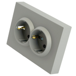 Розетка 2-местная с защитной шторкой, STEKKER, с/з, 250В, 16А, серия Эмили, RST16-5114-10, платиново-серый, soft touch 49960