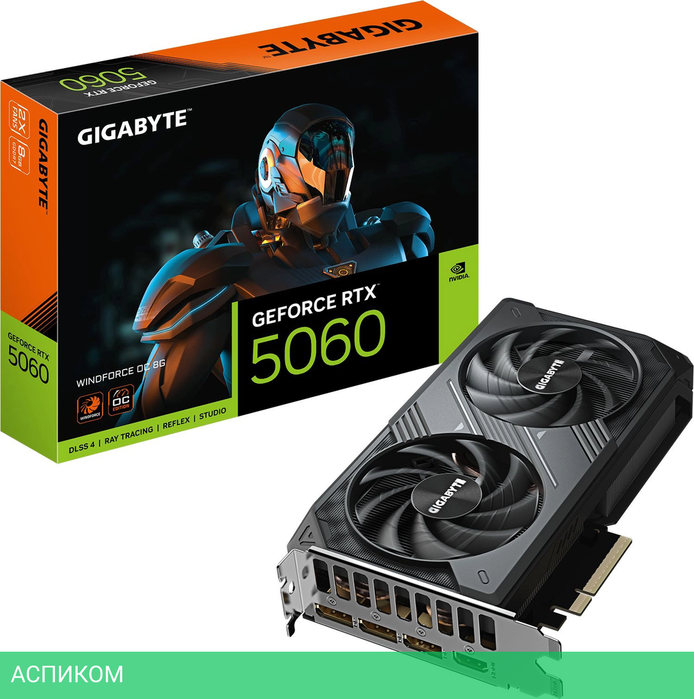 Видеокарта GigaByte GeForce RTX 5060 Windforce OC 8G GDDR7 (GV-N5060WF2OC-8GD)