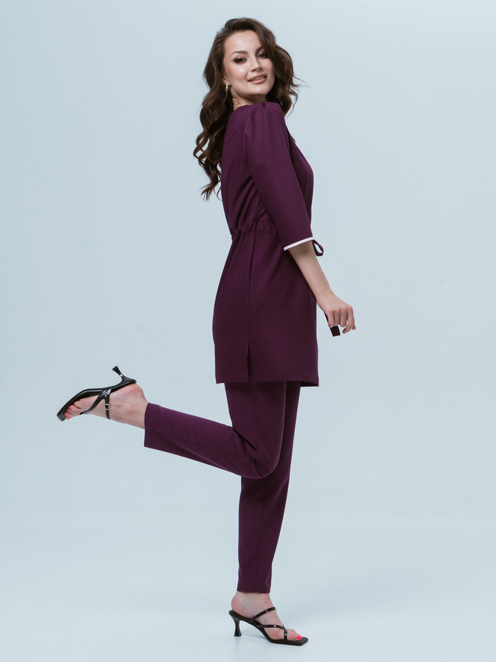 Удлиненная блуза женская с боковыми карманами на кулиске