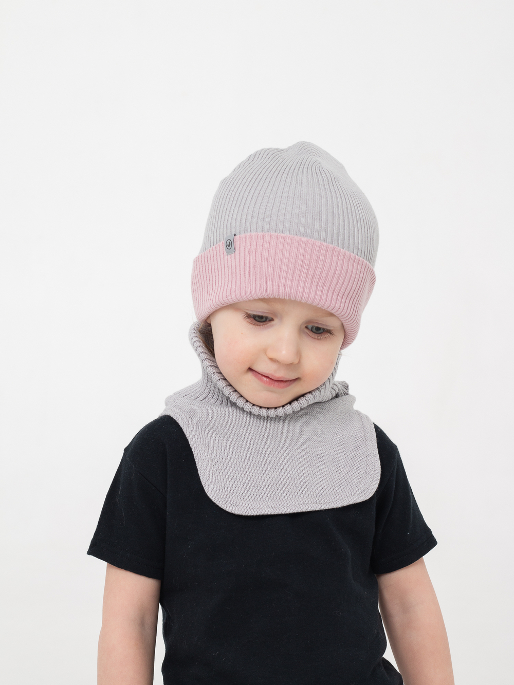 Шапка вязаная хлопковая ТВИНС(Пудра, Св.серый)