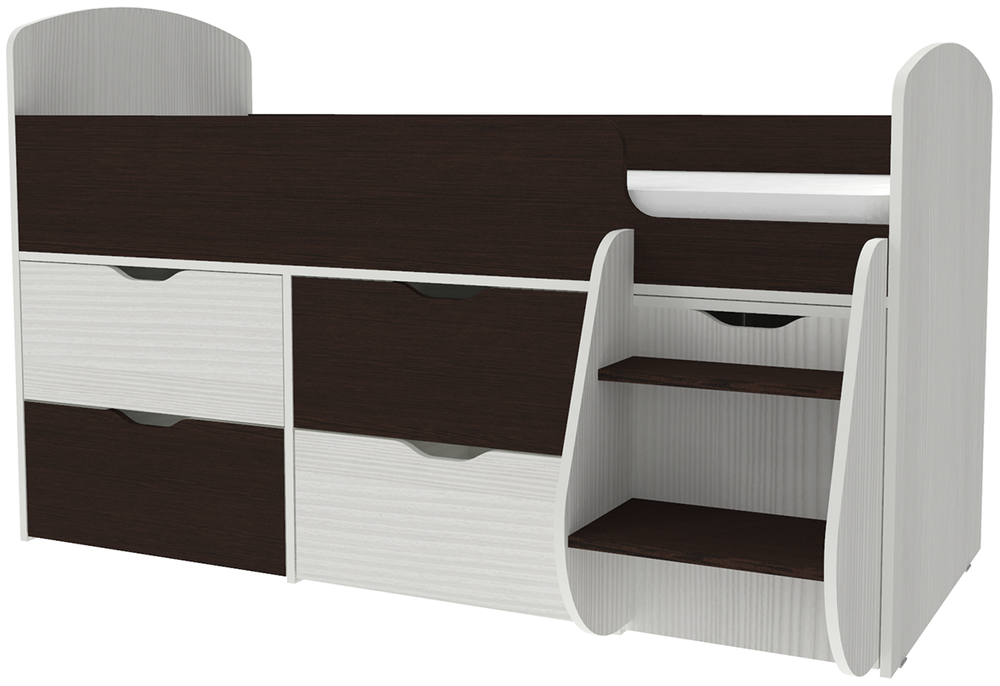 Кровать-чердак КарИВи Малыш 7 Белое Дерево Венге