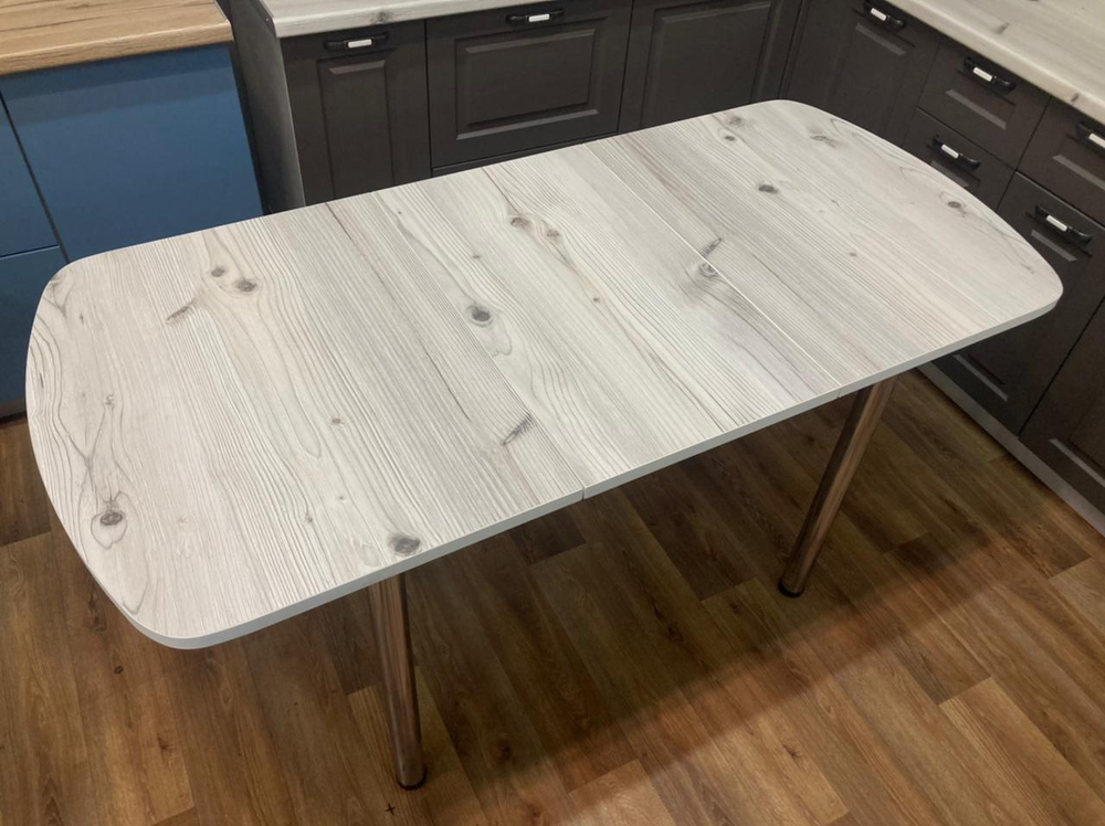 Стол разд Пластиковый подстолье прямое хром Царг.пояс белый Ст-ца бискайская сосна