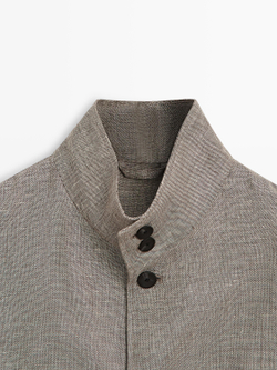 Massimo Dutti Бомбер из смесового льна с воротником, бежевый