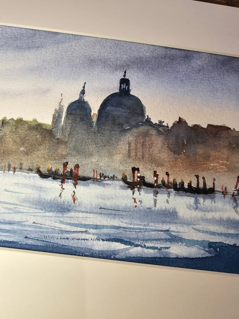 Картина авторская акварельная в раме 20х50 см на стену для интерьера "Гранд-канал"