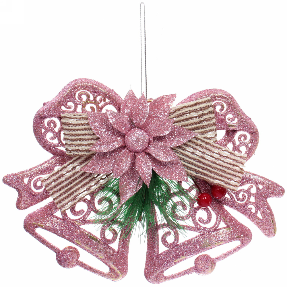 Украшение подвесное «Колокольчик с цветочком» 18*14 см, розовое золото