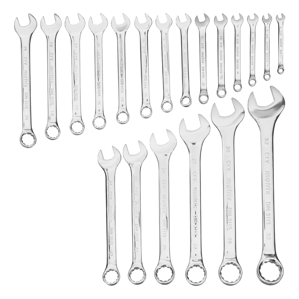 Набор ключей комбинированных 6-32 мм, 20 шт, CrV, полированный хром Matrix