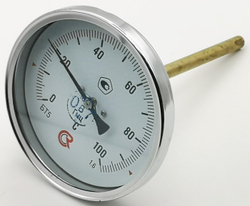 Термометр биметаллический  БТ-51.111 (0+100) 150мм, G1/2,1.6, осевой, показывающий