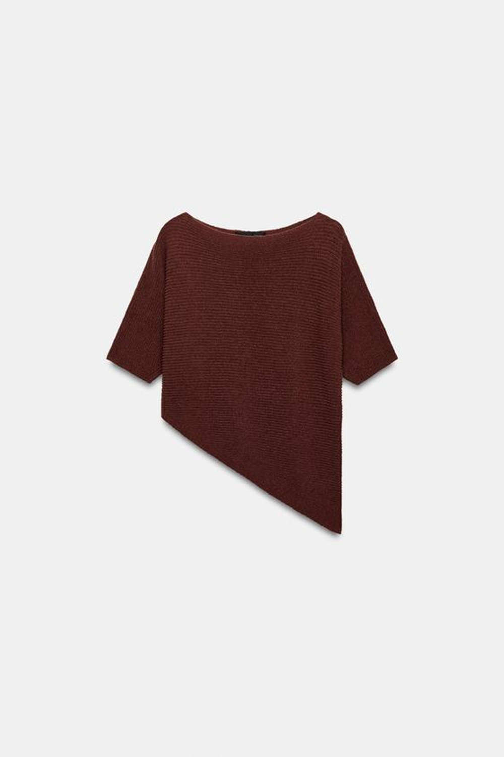 ZARA ТРИКОТАЖНЫЙ ТОП АСИММЕТРИЧНОГО КРОЯ, ТЕМНЫЙ ЧЕРЕПИЧНЫЙ