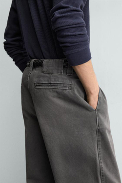 ZARA БРЮКИ ЧИНОС RELAXED FIT С ЭФФЕКТОМ ПОТЕРТОСТИ, СЕРЫЙ