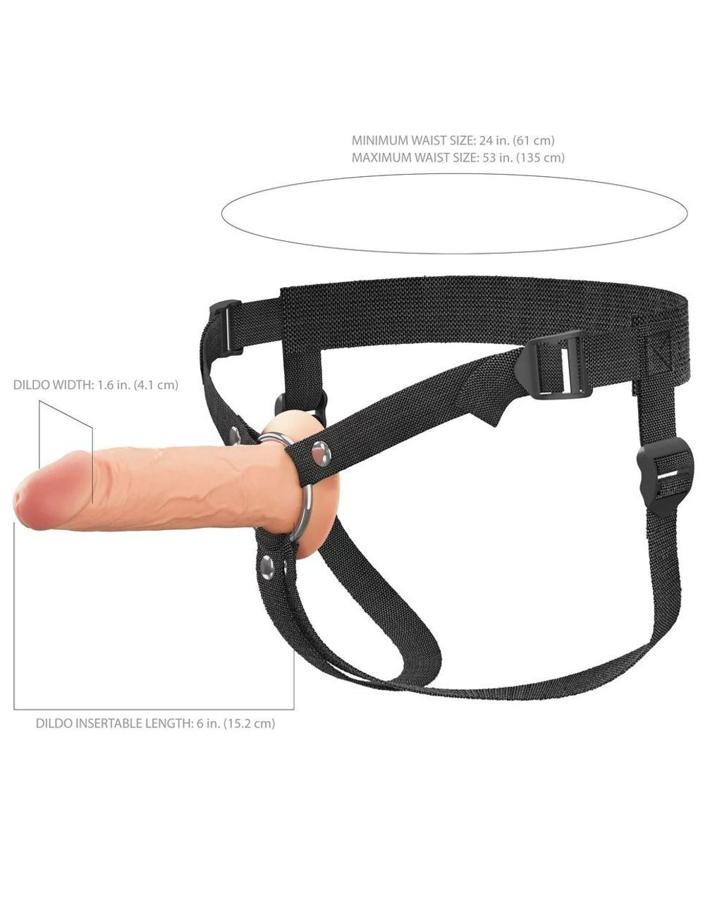 Полый страпон на ремнях 6’’ Hollow Silicone Strap-on (Цвет: телесный с черным)