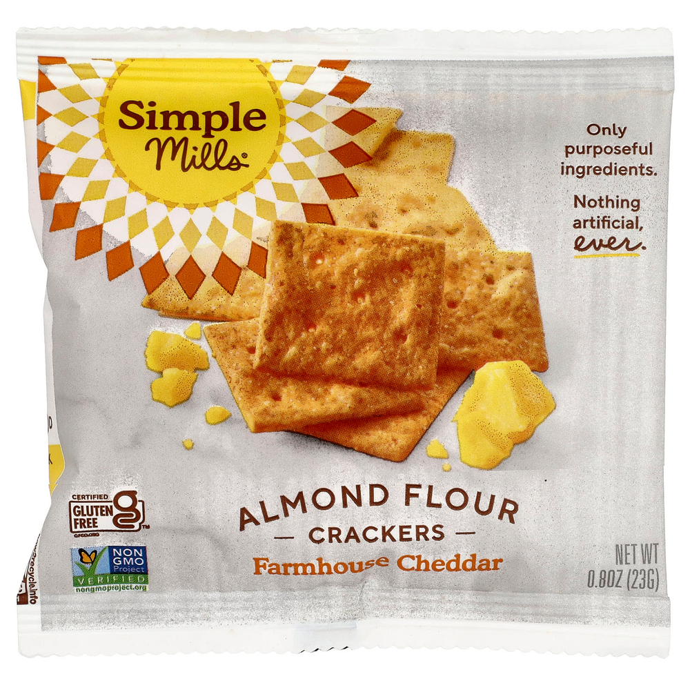 Simple Mills, Крекеры из миндальной муки, фермерский чеддер, 8 пакетиков по 23 г (0,8 унции)
