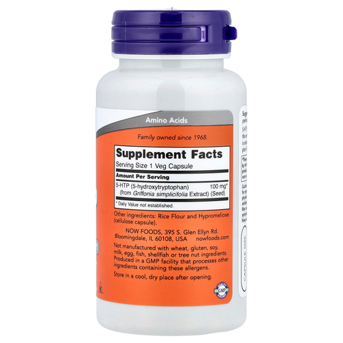 NOW Foods, 5-гидрокситриптофан, 100 мг, 60 вегетарианских капсул