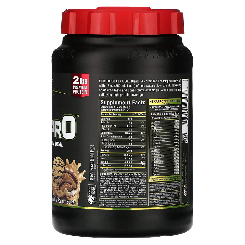 ALLMAX, Hexapro™, высокопротеиновая нежирная мука, шоколад и арахисовое масло, 907 г (2 фунта)