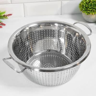Дуршлаг 28см 5л нерж с ручками, плоское дно