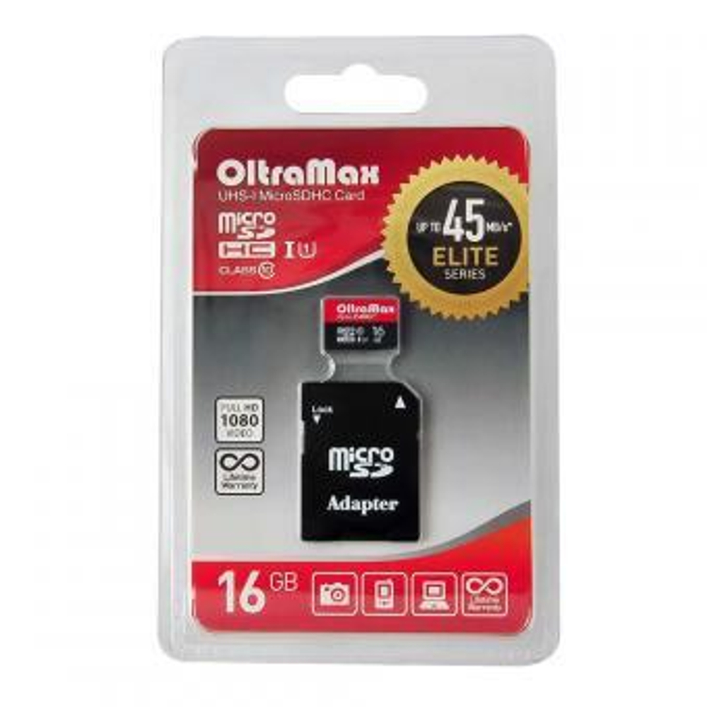 карта памяти OltraMax microSD16Gb10cl.+адапт.USH-1