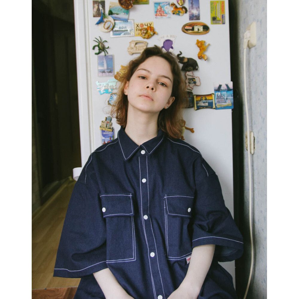 Рубашка БИЧ Джинсовая с Коротким Рукавом Синяя