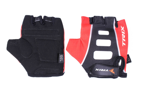 Перчатки TRIX подростк., M, коротк. пальцы, гелев. вставки, лайкра/искусств. замша, с петелькой, бело-красно-черн.
