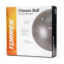 Мяч гимн. TORRES, FB122585, диам. 85 см, эласт. ПВХ, с защ.от взрыва,с насосом, серый