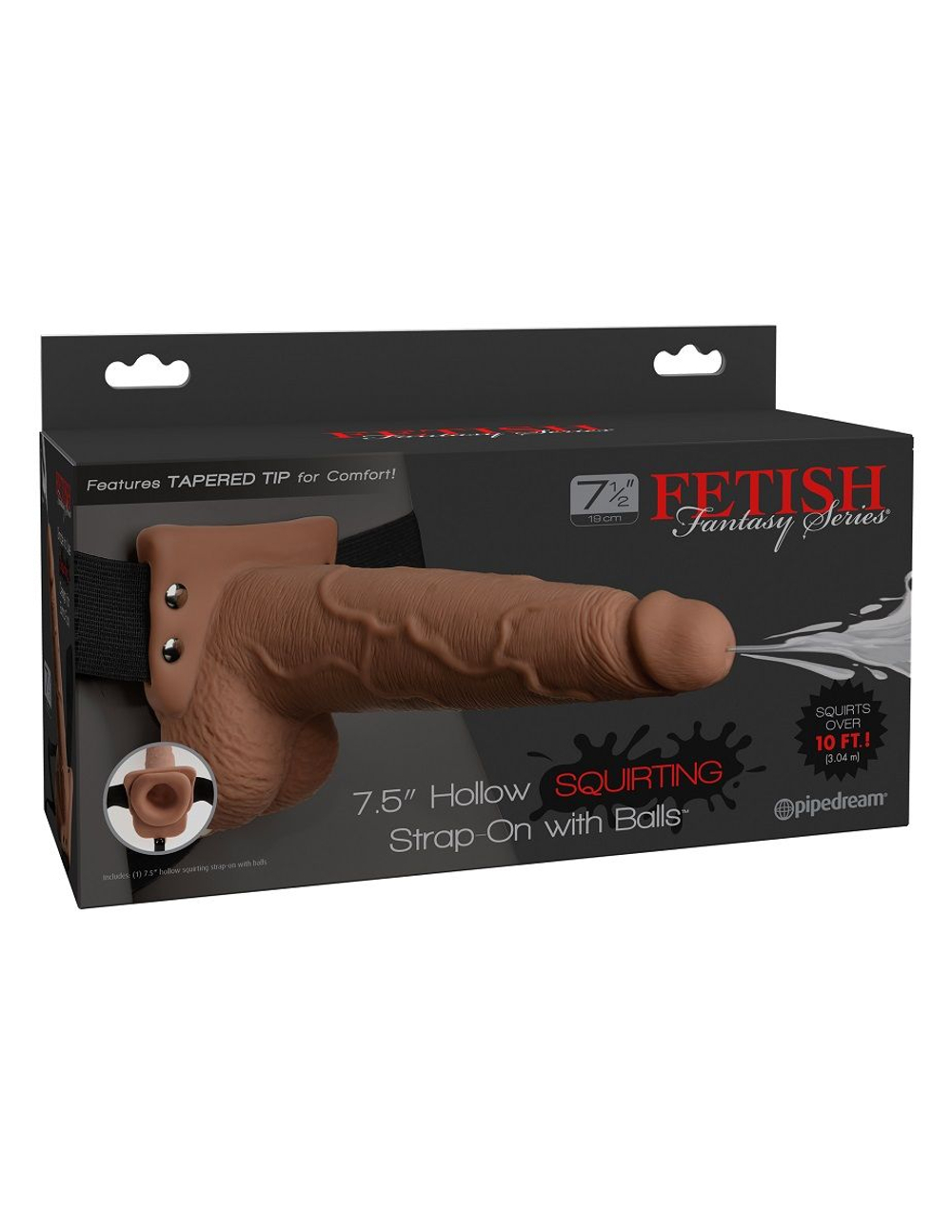 Кофейный полый страпон с имитацией эякуляции 7.5 Hollow Squirting Strap-On with Balls - 21,6 см. (Цвет: кофейный)
