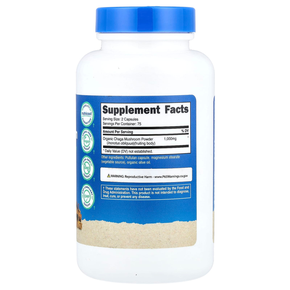 Nutricost, Гриб чага, 150 капсул (500 мг на капсулу)