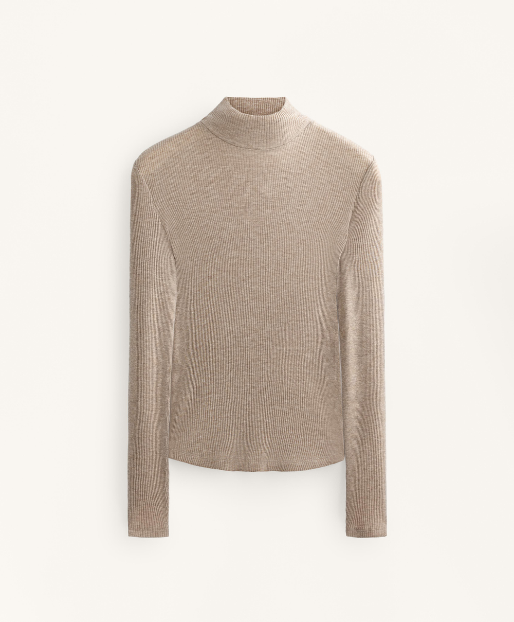 Oysho Футболка Base Layer в рубчик с высоким воротником и лиоцеллом, серо-коричневый меланж