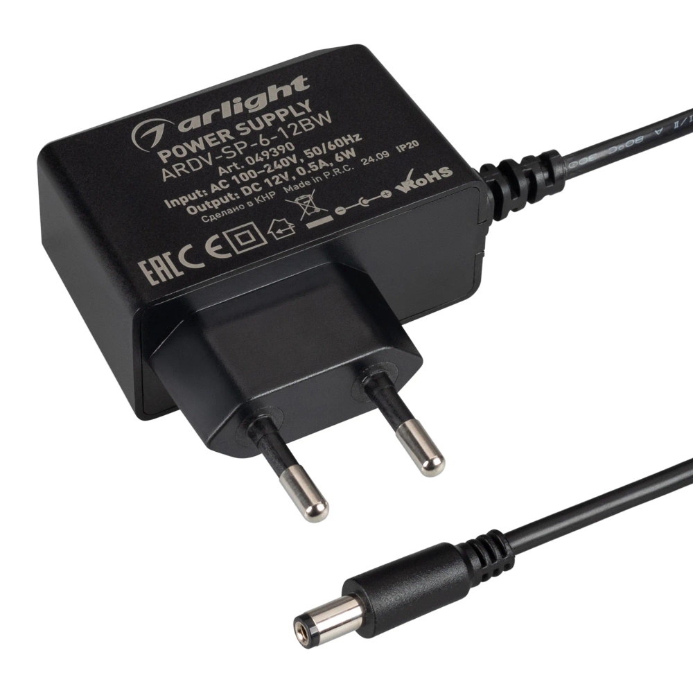 Блок питания ARDV-SP-6-12BW (12V, 0.5A, 6W) (Arlight, Адаптер, 5 лет) 049390
