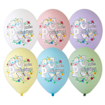 Шар латексный 35см С ДР! Бабочки 6цв (Ассорти)