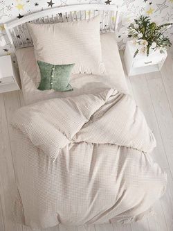 Постельное белье перкаль Сказка "Бежевая клеточка" 1,5-сп Наволочка 50х70 см 1 шт Простынь 150x215 см Пододеяльник 145x215 см