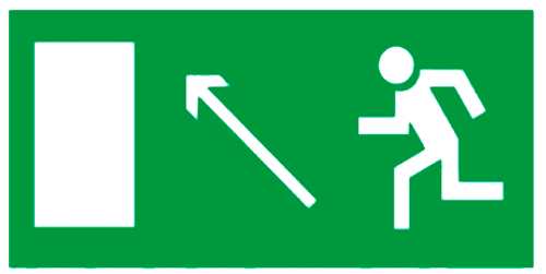 Е 06 "Направление к эвакуационному выходу налево вверх"