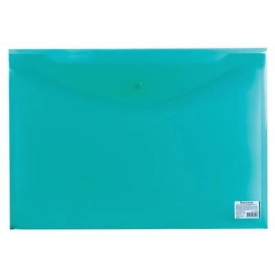 Папка-конверт на кнопке А3 Brauberg 180мкм пластик прозрачная зеленая (1/10)