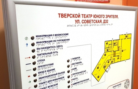 Тактильно-звуковая мнемосхема настенная для помещения, с кнопкой вызова помощи и встроенной индукционной системой, 800х550х59 мм